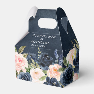 Navy Blue Blush Pink Rose Boho Wedding Favour Box