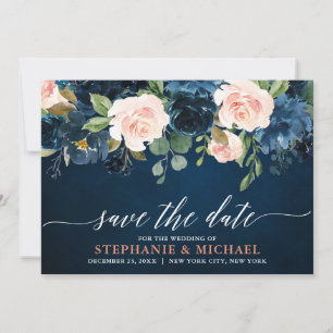 Navy Blue Blush Pink Rose Boho Wedding Save The Date