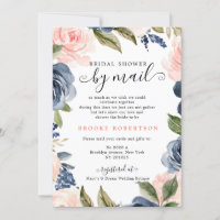Navy Blue Blush Pink Rose Bridal Shower by mail