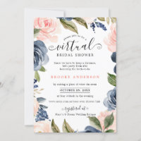 Navy Blue Blush Pink Rose Virtual Bridal Shower