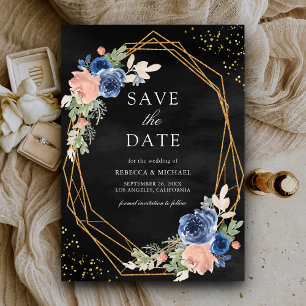 Navy Blue Blush Pink Roses Black Wedding Save The Date