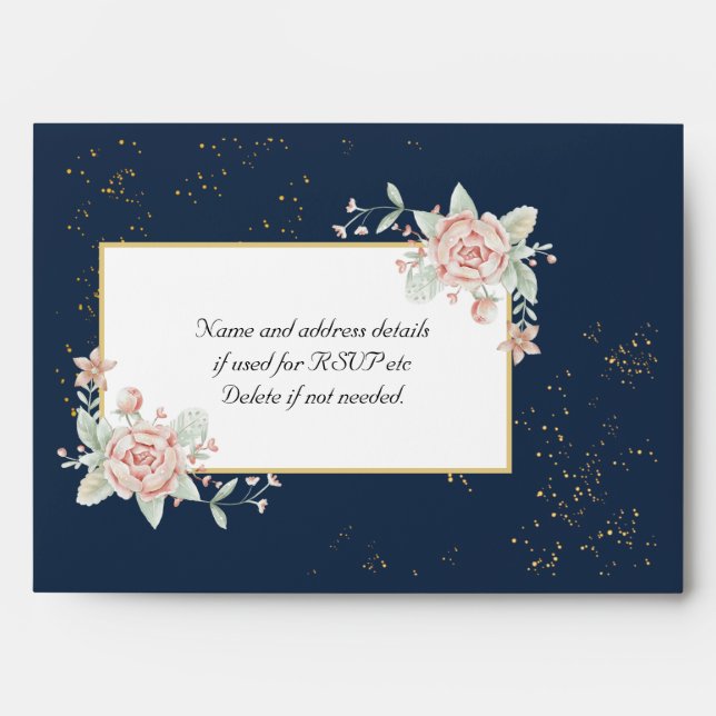 Navy Blue Blush Pink Wedding Envelope (Front)
