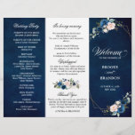 Navy Blue Blush Rose Trifold Wedding Program<br><div class="desc">Elegant and modern floral midsummer wedding tri fold program features a bouquet of watercolor roses in shades of Navy Blue, dusty pink , sage with lush green botanical leaves and eucalyptus. Please find more matching designs and variations from my "blissweddingpaperie" store. And feel free to contact me for further customisation...</div>