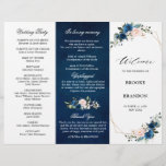 Navy Blue Blush Rose Trifold Wedding Program<br><div class="desc">Elegant and modern floral midsummer wedding tri fold program features a bouquet of watercolor roses in shades of Navy Blue, dusty pink , sage with lush green botanical leaves and eucalyptus. Please find more matching designs and variations from my "blissweddingpaperie" store. And feel free to contact me for further customisation...</div>