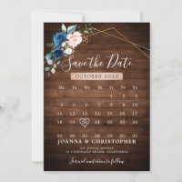 Navy Blue Blush Rustic Wood Gold Geometric Wedding