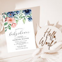 Navy Blue Blush Watercolor Floral Baby Shower
