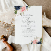 Navy blue & blush watercolor floral wedding