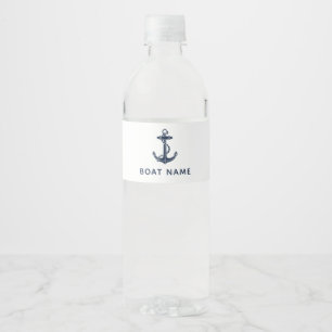 Navy Blue Boat Anchor Nautical Name Custom Water Bottle Label