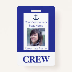 Navy Blue Boat or Yacht Crew Photo ID Badge