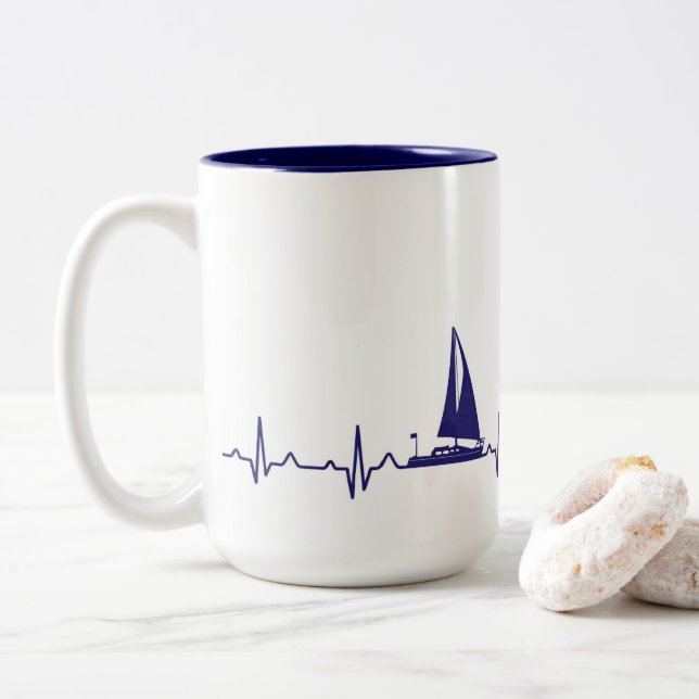 Navy Blue Boat Pulse Coffee Mug (With Donut)