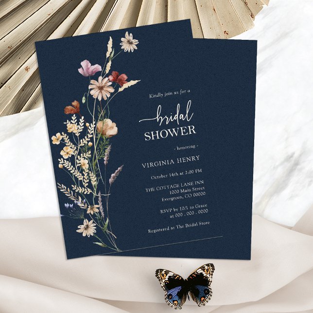 Navy Blue Boho Floral Bridal Shower Invitation (Navy Blue Boho Floral Bridal Shower Invitation by Painted Paperie
)