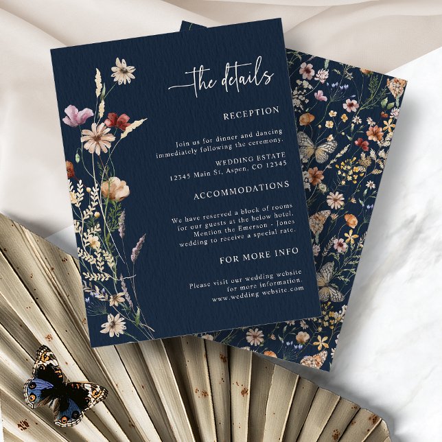 Navy Blue Boho Floral Wedding Enclosure Card (Navy Blue Boho Floral Wedding Enclosure by Painted Paperie
)