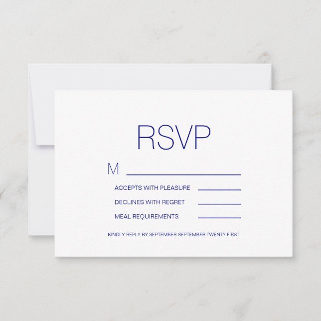 Navy Blue Boho Floral Wedding RSVP Card (Front)