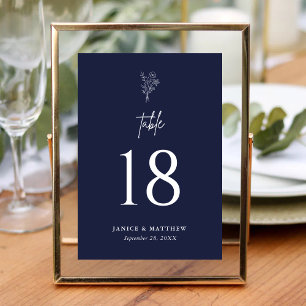 Navy Blue Boho Minimalist Botanicals Wedding Table Number