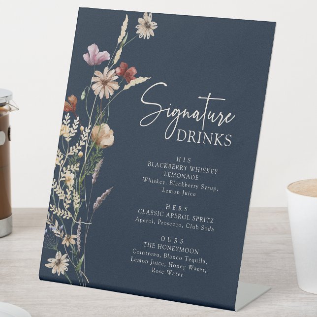 Navy Blue Boho Signature Drinks Pedestal Sign (Navy Blue Boho Signature Drinks Pedestal Sign by Painted Paperie
)