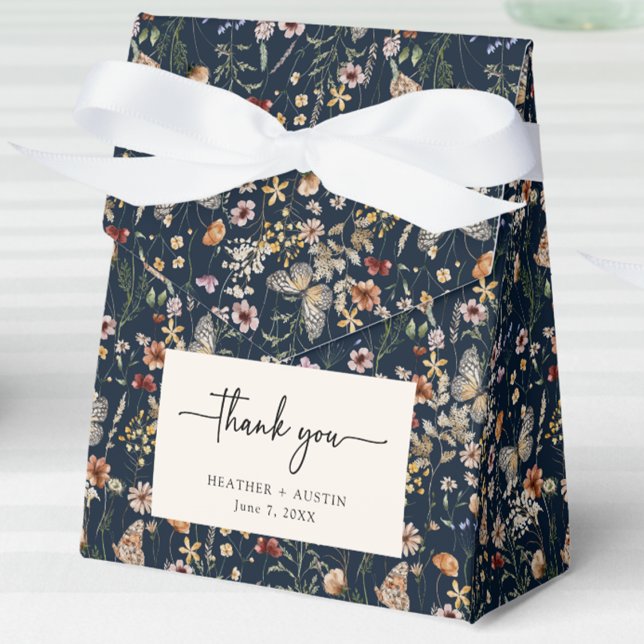 Navy Blue Boho Thank You Favour Boxes (Navy Blue Boho 
Wildflower Thank You Favor Boxes by Painted Paperie
)