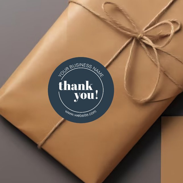 Navy Blue Bold Business Thank You Classic Round Sticker (Creator Uploaded)