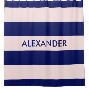 Navy Blue Bold H Stripe #3 Monogram Shower Curtain