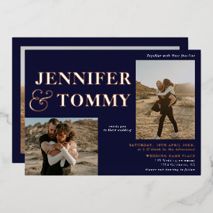 Navy blue bold names rose gold 3 photos wedding
