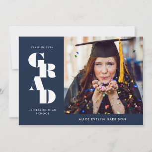 Navy Blue Bold Serif Single Photo Graduation Announcement
