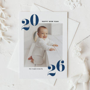 Navy Blue Bold Typography 2025 New Year Photo Holiday Postcard