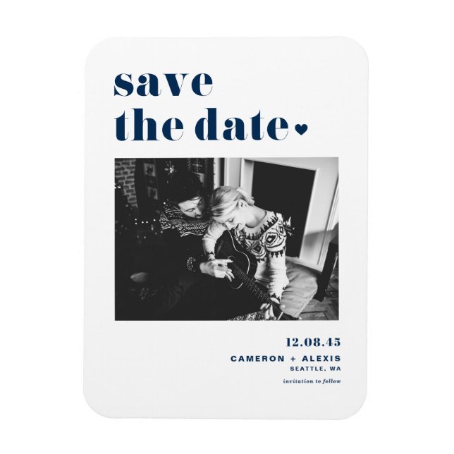 Navy Blue Bold Typography Photo Save the Date Magnet (Vertical)