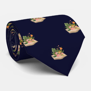 Navy Blue Book and Flowers Work & Graduation Gift Tie