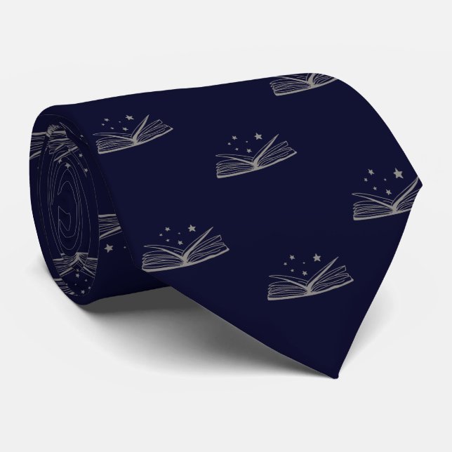Navy Blue Book Lover's Work, Graduation  Tie (Rolled)