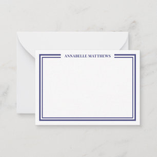 Navy Blue Border Minimalist Name Monogram Card
