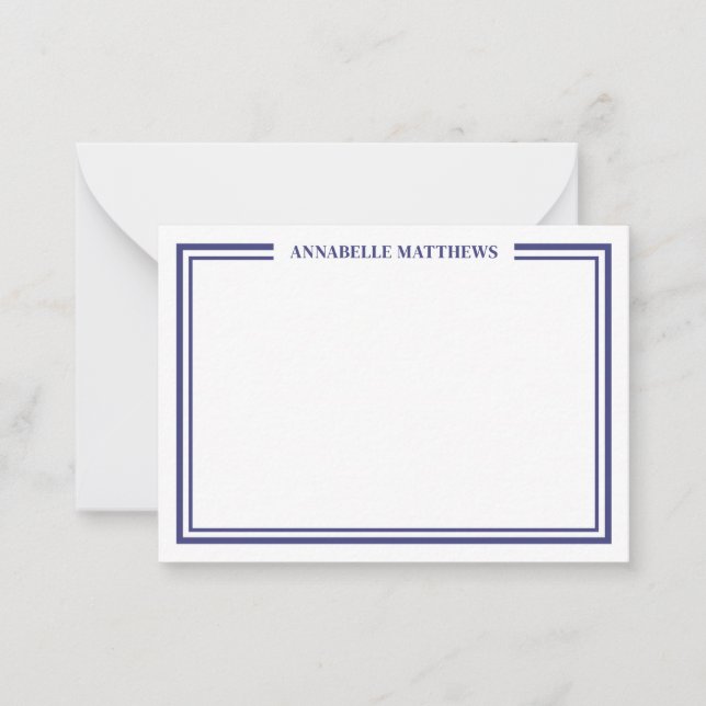 Navy Blue Border Minimalist Name Monogram Card (Front)