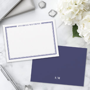 Navy Blue Border Minimalist Name Monogram Card