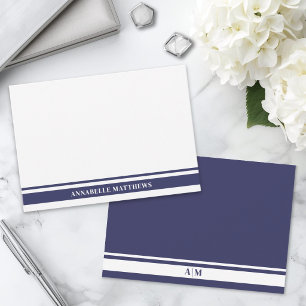 Navy Blue Border Minimalist Name Monogram Card
