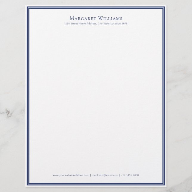 Navy Blue Border Office Professional Custom Letterhead (Front)