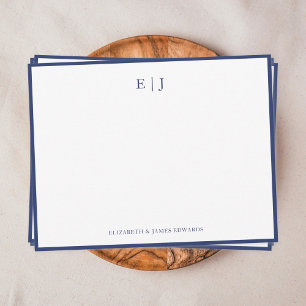 Navy Blue Border Simple Couple Monogram Card