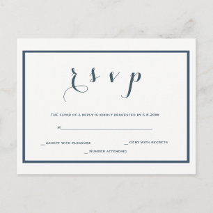 Navy blue border wedding rsvp postcards