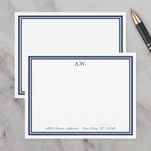Navy Blue Borders Monogrammed Address Card