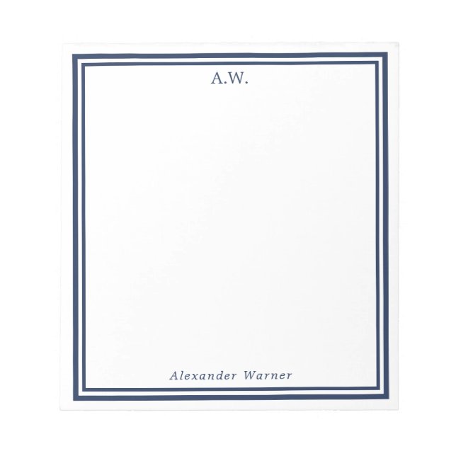 Navy Blue Borders Monogrammed Notepad (Front)