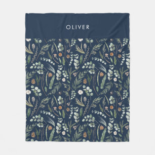 Navy blue botanical elegant modern family gift fleece blanket