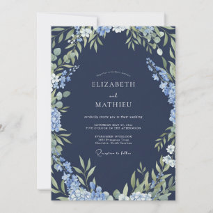 Navy Blue Botanical Embrace Wedding Invitation