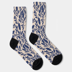 Navy Blue Botanical Leaf Pattern  Socks