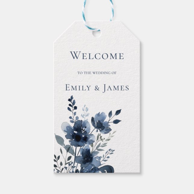 Navy Blue Botanical Wedding Gift Tags (Front)