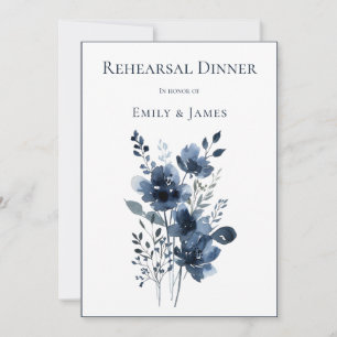 Navy Blue Botanical Wedding Invitation