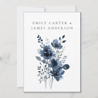 Navy Blue Botanical Wedding Invitation
