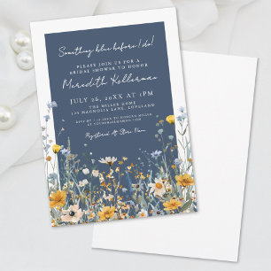 Navy Blue Botanical Wildflower Bridal Shower Invitation