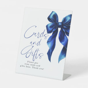 Navy Blue Bow Cards and Gifts Bridal Shower Pedestal Sign