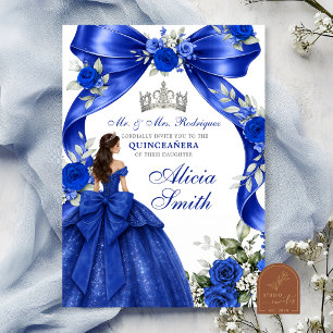 Navy Blue Bow Coquette Princess Quinceanera Invita Invitation