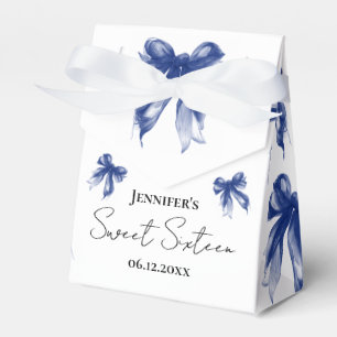 Navy Blue Bow Coquette Script Sweet 16 Thank You  Favour Box