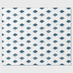 Navy Blue Bow Pattern Glossy Wrapping Paper