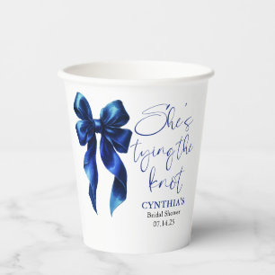 Navy Blue Bow She's Tying the Knot Bridal Shower Paper Cups