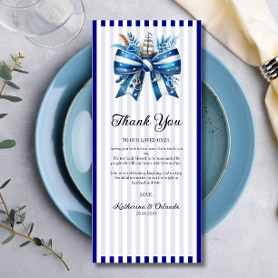 Navy Blue Bow Wedding Place Setting Thank You Card